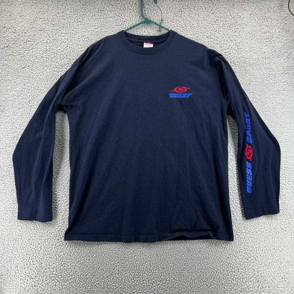 Vintage Guess Sports Long Sleeve Shirt Mens Large Made in USA Navy Blue